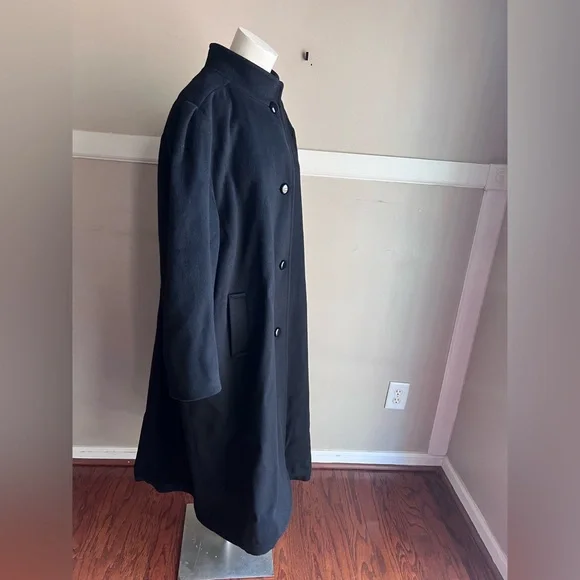 Larry Levine Black Trench Coat 100% Pure Wool - Picture 4 of 8